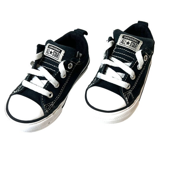 Converse All Star Kid Infant Toddler 8 Black Canvas Sneaker Lace Up Low Top Shoe - Picture 1 of 11
